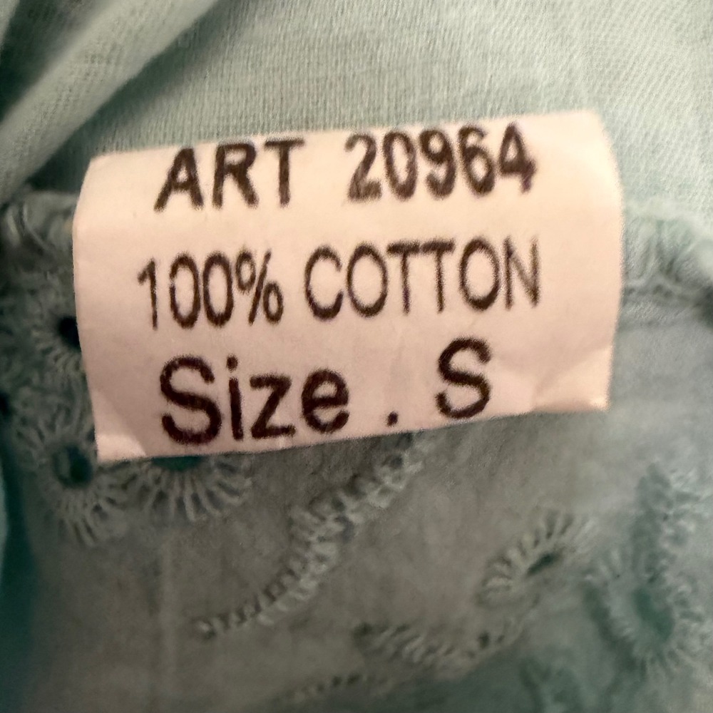 Valentina Naldi Italy Light Blue Eyelet Cotton Flutter Sleeve Blouse Small 20964 - Picture 5 of 5